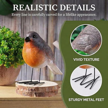 2Pcs Realistic Robin Figurines Ornaments Resin Bird Statues with Sturdy Metal Feet Small Animal Sculpture Decoration for Garden Patio, Outdoor Shelf, Miniature Scene & Yard Art, Gift for Nature Lovers