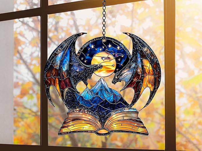 Fantasy Book Lover Acrylic Suncatcher Window Hanging Mini Bookshelf Decor Reader Gift Fantasy Decor