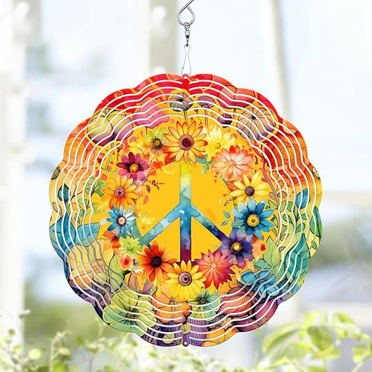 Hippie Wind Spinner, Hippie Stained Glass Wind Spinner, Wind Sculpture Hippie Wind Spinners for Garden Patio Yard Decor