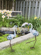 YEAHOME Garden Decor Outdoor Statues, 22"/20" Large Metal Heron Standing Yard Art, Blue Crane Lawn Sculptures Garden Decor for Outside Patio Porch Backyard, Set of 2