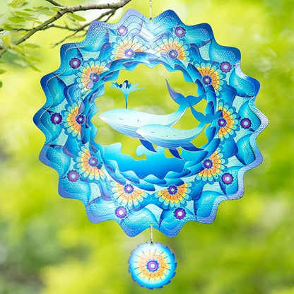 3D Whale Wind Spinner for Outdoor Garden and Yard, 12 inch Kinetic Hanging Wind Sculpture Garden Decor, Metal Patio Art Memorial Gift for Women/Mom/Wife/Grandma &Holiday