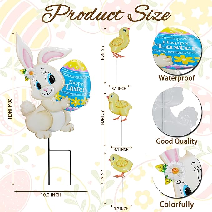 4PCS Spring Rabbit Metal Yard Decorations Stakes, Grandmas Garden Easter Holiday Yard Decoration Outdoor Stakes, Memorial Personalized Unique Garden Gifts Women for Grandma Statue