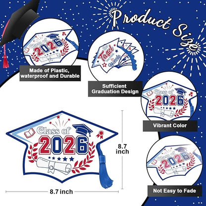 Chunful 12 Pack Graduation Yard Signs Grad Decoration 2026 Happy Graduate Lawn Garden Sign with Stake Congrats Outdoor Plastic Cap Hanging Ornament for Class Pathway Walkway Porch Party(Red Blue)