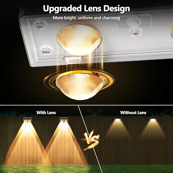 Brizled Solar Fence Lights Outdoor, 12 Pack 6 Modes 2700/4500/6500K 250ml Fence Solar Lights, IP65 Waterproof Outdoor Wall Light Landscape Lighting for Backyard Garden Patio Deck Railing Wall Poolside