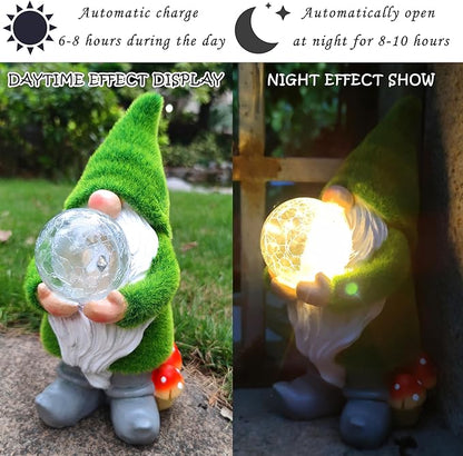 Solar Gnomes Statue Garden Decor -Gnomes Lover Gifts, with Gazing Solar LED Lights Ball Gnomes Decoration for Garden Yard Patio Lawn Balcony - Gifts for Mom Grandma