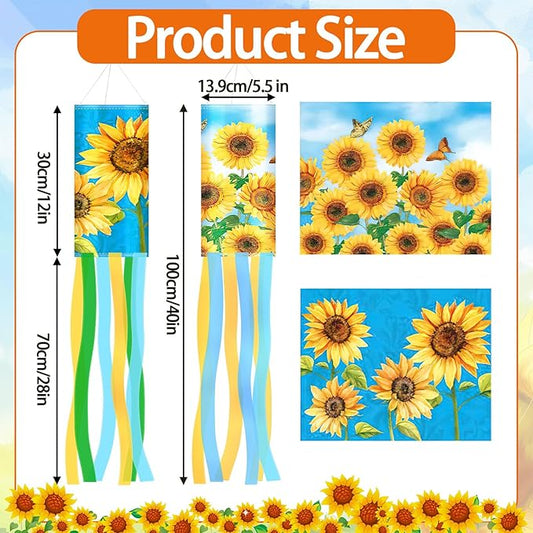 NOVWANG 2 Pieces Sunflower Windsock, 40 Inch Wind Socks for Outside Sunflower Wind Sock Summer Windsock for Home Garden Yard Balcony Decoration