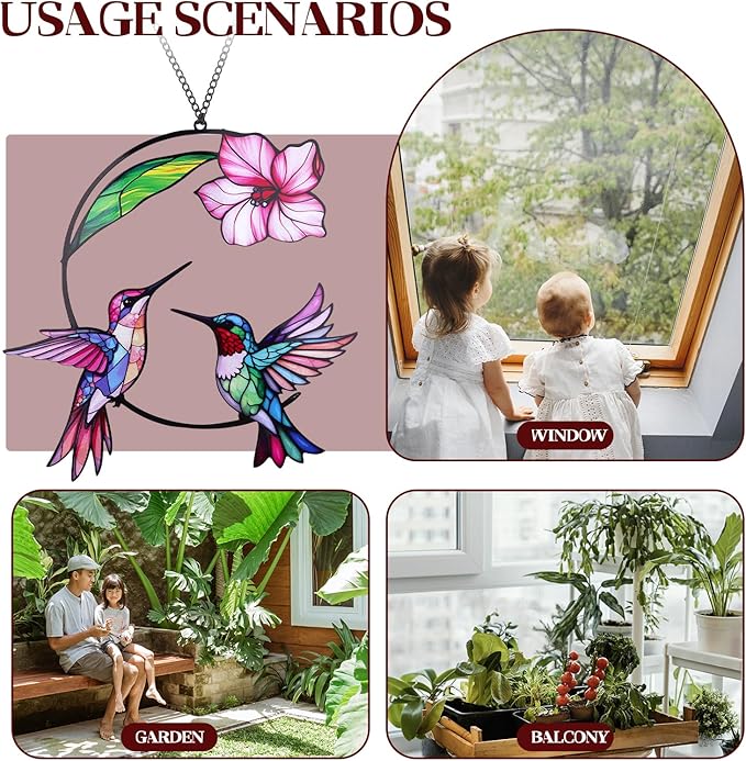 Hummingbird Gifts for Women, Hummingbird Sun Catcher for Window Hanging, for Mom Grandma Bird Lovers, Spring Suncatcher Garden Decor for Indoor Outdoor Windows