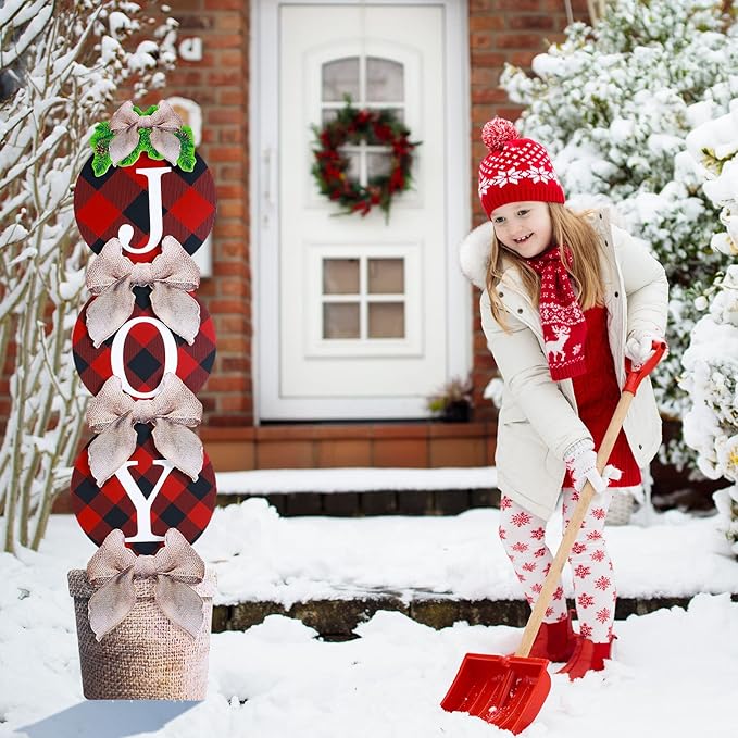 Christmas JOY Yard Sign with Stakes Xmas Holiday Garden Lawn Signs Giant Christmas Ornaments Garden Stakes Patio Decor for Outdoors Holiday Yard Lawn Outdoor Decorations Party Supplies, 47.5 x 12 Inch