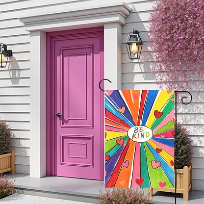 Be Kind Garden Flag Colorful Positive Message Outdoor Yard Flags Rainbow Heart Art House Banner for Teachers Schools Classrooms Front Porch Patio Community Welcome Kindness Decor 12x18 Inch