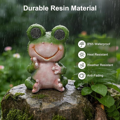 Solar Frog Garden Statue with Blinking Rotating LED Eyes, Solar Powered Auto On/Off, Waterproof Resin Outdoor Decor for Patio, Yard, Unique Gift for Women, Mom, Grandma