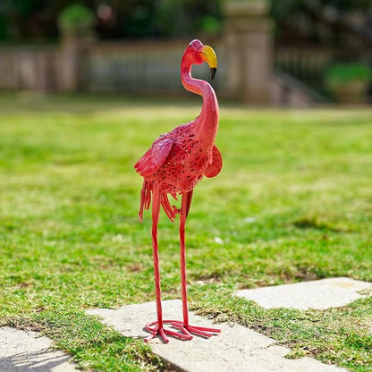 Metal Flamingo Garden Statues Outdoor Decor, Pink Flamingo Outdoor Sculptures Yard Art Decoration for Home Patio Lawn Backyard, Gift for Women Lovers Moms