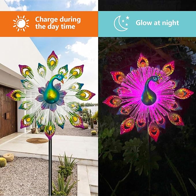 45" Peacock Garden Wind Spinners for Yard and Garden, Solar Metal Clearance Windmill Kinetic Wind Spinner Outdoor Decor, Wind Sculpture Yard Art Decorations for Patio & Lawn