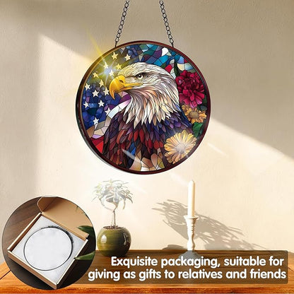 VAIIEYO Eagle Sun Catcher Stained Glass Window Hanging Ornament, Handmade Bird Sun Catcher Animal Decoration with Hooks for Window Garden Home, Mother's Day & Birthday Housewarming Gift (7.8 inch)