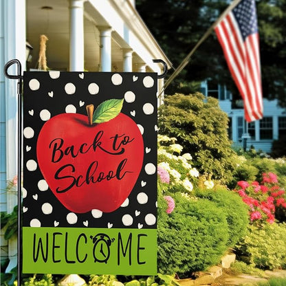 Welcome Back to School Garden Flags Apple Alarm Clock Yard Flags First Day of School Supplies Garden Flag Double Sided 12x18 Inch for Outdoor Yard Decoration
