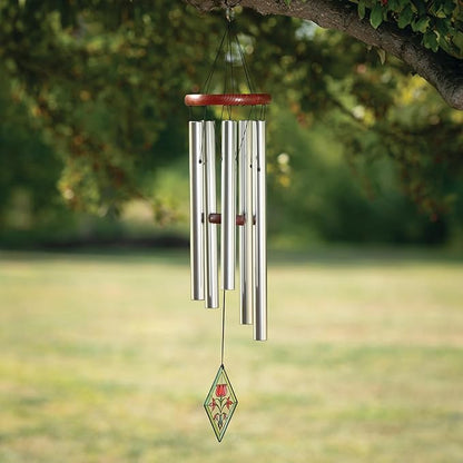Woodstock Wind Chimes 26" Lily Botanical Chime, Flower Stained-Glass Acrylic Wind Catcher Chimes Silver Aluminum Tubes, Windchime for Outside Garden Decor, Outdoor Patio and Front Porch
