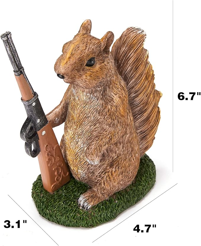 Garden Squirrel Guard Statue, Soldier Gnome - Woodland Friend Garden Decor Statues, Animal Gnome Statues, Waterproof Figure Indoor & Outdoor Lawn Squirrels Ornament Funny Decoration Gifts 6.7" H Gift