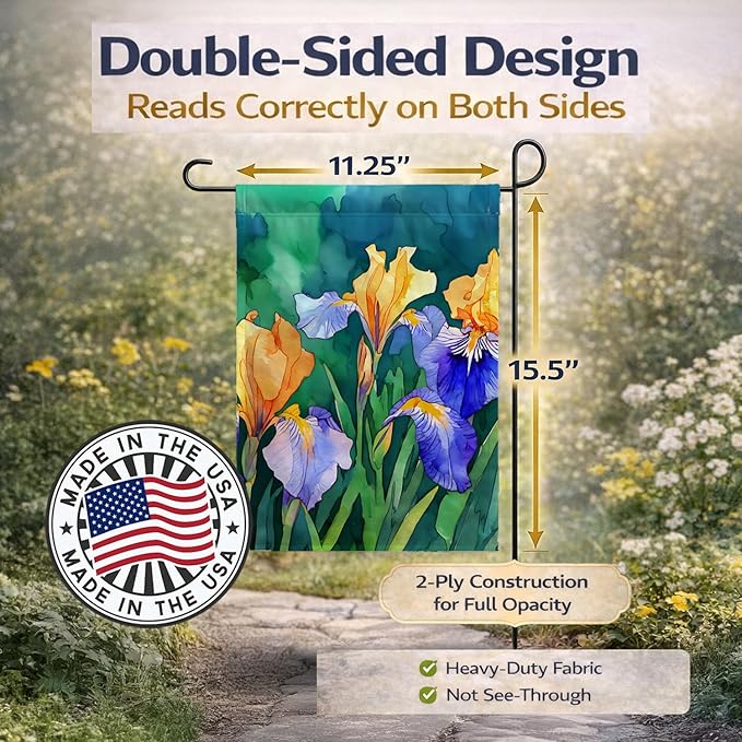 Caroline's Treasures Tennessee Iris in Watercolor Garden Flag Mailbox Flag Decorative Yard Flag Banner Outside Patio Artwork Yard Flower Beds, Garden Size, Multicolor