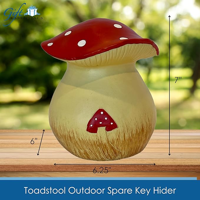 Gift Essentials Toadstool Decorative Garden Statue and Key Hider - Hides a Secret Extra Hidden Key Outside in Garden, Yard or Porch