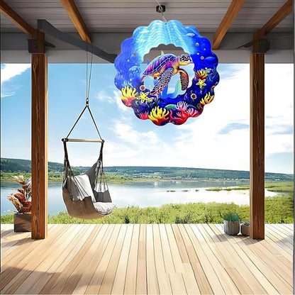 Wind Spinner, 3D Hanging Wind Spinner Ornament, Gifts for Women Mom Grandma, 12inch Metal Wind Kinetic Sculpture for Outdoor&Indoor Decor, Yard Art, Garden Decoration (Blue-Sea Turtle)