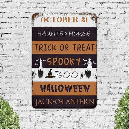 October 31 Happy Halloween Trick Or Treat Be Ware Spooky Ghost Aluminum Tin Metal Sign for Indoor Outdoor Business Retail Store Patio Yard Home Decor Wall Art Print Poster 12"x18"