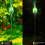 Garden Solar Lights Outdoor, Decorative LED Pearlized Glass Spiral Garden Stake with Finial, Hand Blown Glass and Metal Outdoor Decoration, 3 x 36 Inch (Green)