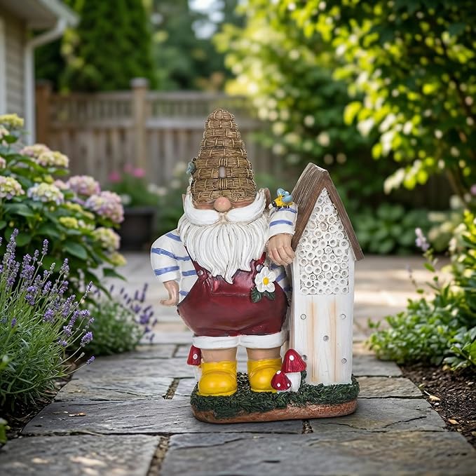 Topadorn 11" Resin Gnome Statue - Outdoor Decorative Garden Gnome Sculpture for Home, Yard, and Patio Decor