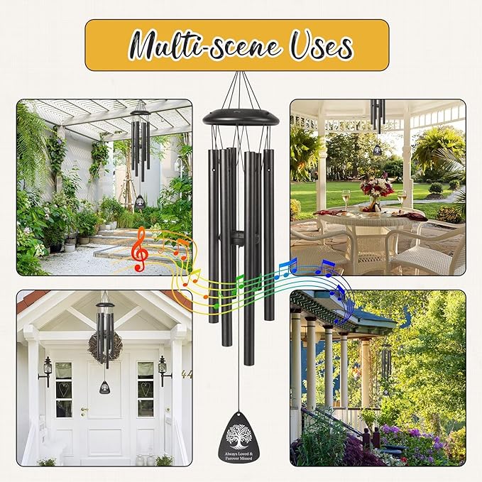 Memorial Gifts for Loss of Grandma, 25''Memorial Wind Chimes of Sympathy Gifts for Loss of Grandma,Condolence/Bereavement/Remembrance Gift,Windchimes in Memory,Funeral Decor for Garden Outside,Black