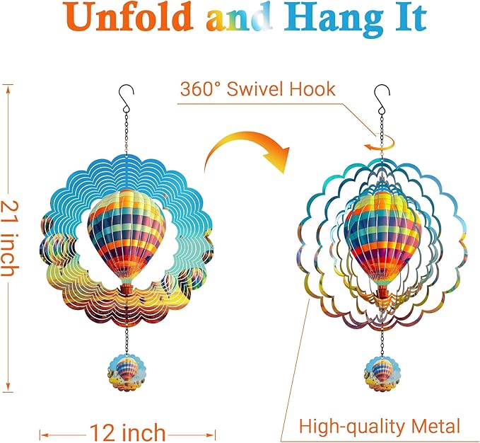 Hanging Decor Outdoor,Outdoor Garden Decor,Wind Spinners Outdoor Colorful Hot Air Balloon Hanging Decor,Ornaments Kinetic Yard Art, Valentine Gifts for Women,Family,Friends