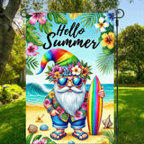 BlissYard Hello Summer Garden Flag Beach Gnome Flag 12x18 Inch Double Sided Welcome Summer Holiday Yard Flag Outside Decoration Farmhouse Outdoor Small Decor