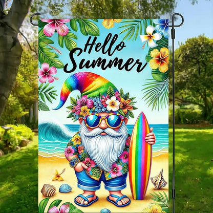 BlissYard Hello Summer Garden Flag Beach Gnome Flag 12x18 Inch Double Sided Welcome Summer Holiday Yard Flag Outside Decoration Farmhouse Outdoor Small Decor