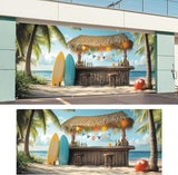 ANNA QUEEN Tiki Bar Garage Door Banner 6 x 13FT, Tropical Beach Surf Scene with Palm Trees and Surfboards,Outdoor Garage Decoration for Summer Parties Home Decor