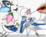 Blue Jay (1 Pair) Stained Glass Birds Suncatcher for Mom, Grandma, Women - Real Glass Window Hanging Ornament - Handmade Bird Lover Home Decor (Gifts Ready Packaging)