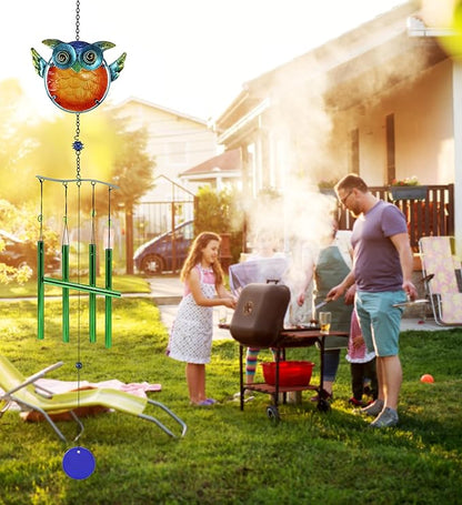 CoTa Global Owl Wind Chime - Handmade Glass and Metal Chime - Bird Wild Life Hanging Decor - Colorful Home Decor Gift, Indoor and Outdoor Hanging Decoration for Porch, Patio, and Garden - 36 Inches