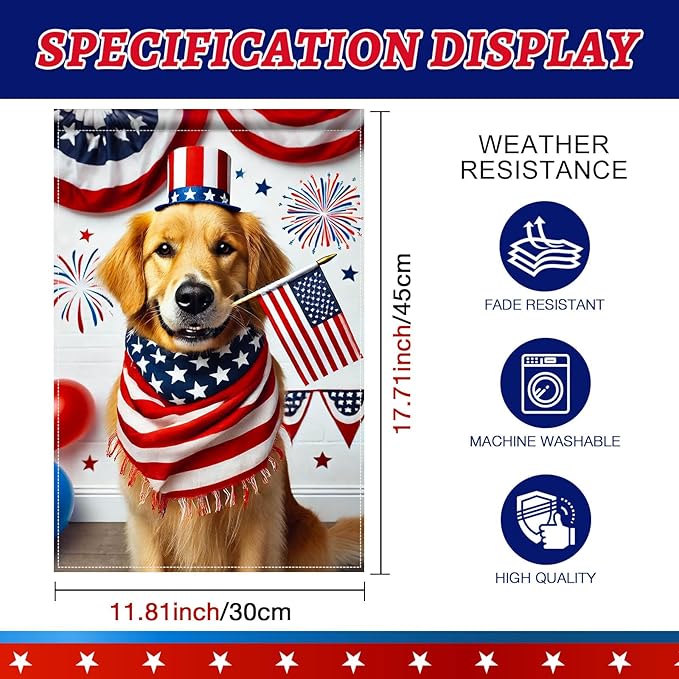 BlissYard 4th of July Garden Flag Golden Retriever Dog Patriotic Garden Flag 12x18 Double Sided American Flag Welcome Yard Flag Outdoor Memorial Day Independence Day Decorations