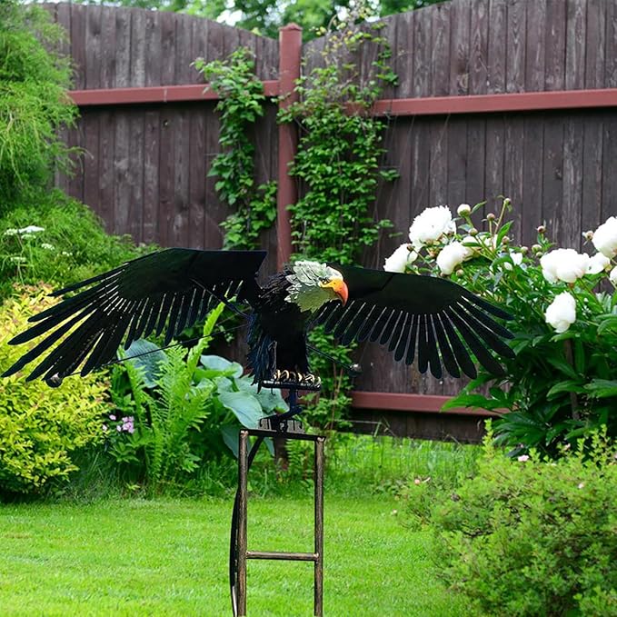 Garden Eagles Stake Ornament Art Bird Flapping Windmill Outdoor Metal Stake Rocking Balancing Flying Wind Spinner Yard Vintage Sculptures,Black,116 * 41cm
