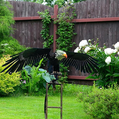 Garden Eagles Stake Ornament Art Bird Flapping Windmill Outdoor Metal Stake Rocking Balancing Flying Wind Spinner Yard Vintage Sculptures,Black,116 * 41cm