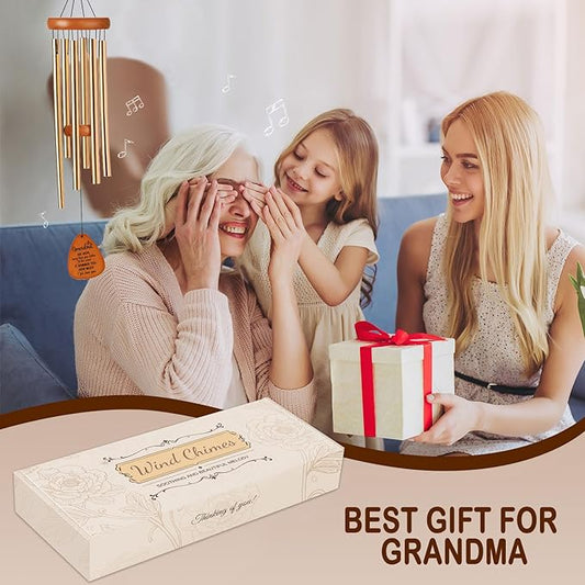Wind Chimes for Grandma, Unique Mother's Day & Birthday Gift from Grandkids, Thoughtful Grandma Present for Thanksgiving & Holidays,Garden or Home Decoration Gift for Grandma (Gold)