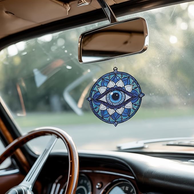 Mandala Evil Eye Acrylic Suncatcher, Boho Suncatchers for Window Hanging Ornament, Stained Glass Effect Indoor Outdoor Garden Decor for Hippie Lover, Gifts for Mother's Day, Mom, Grandma, Wife, Women