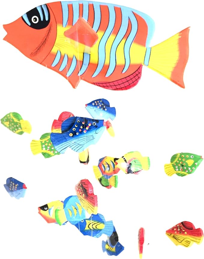 Fish Wind Chime Wooden Hand Painted Fish Mobile Tropical Fish Nautical Decor - OMA Brand (Large)