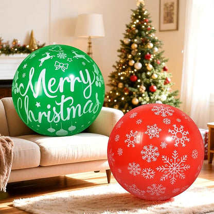 2 PCS 32 Inch Large Christmas Inflatable Balls Outdoor Inflatable Christmas Ball Ornaments for Xmas Garden Lawn Yard Holiday Front Door Window Decoration