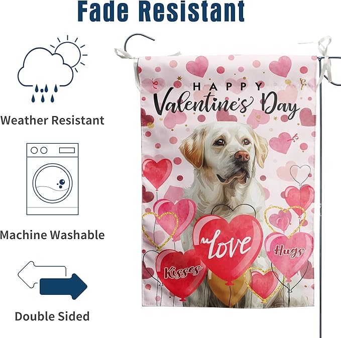 White Lab Valentine Garden Flag Valentines Day Flags for Outside 12x18 Double Sided Small Yard Flags Labrador Dog Valentine's Day Decor Outdoor Lawn Valentines Banners Front Porch