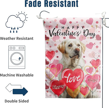 White Lab Valentine Garden Flag Valentines Day Flags for Outside 12x18 Double Sided Small Yard Flags Labrador Dog Valentine's Day Decor Outdoor Lawn Valentines Banners Front Porch