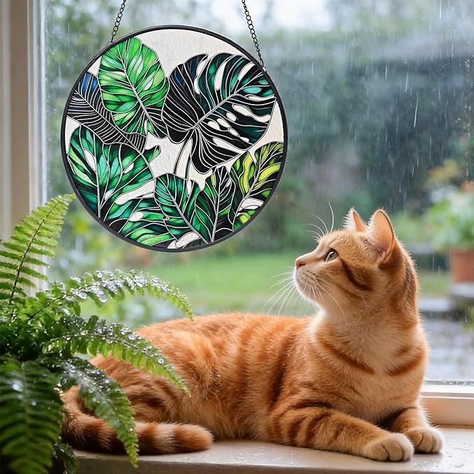 8'' Stained Glass Window Hanging, Monstera Plant Stained Glass Suncatcher, Window Hanging Decor, Plant Lover Decor, Plant Lover Gifts, Home Garden Housewarming Gifts
