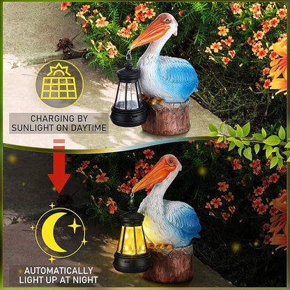 Leinuosen Pelican Garden Decor with Solar Lantern Pelican Solar Light 6.1 Inches/ 15.5 cm Statues for Pool Outside Sculptures & Statues Lights for Lawn Decor Unique Ornament Women Mom Gift