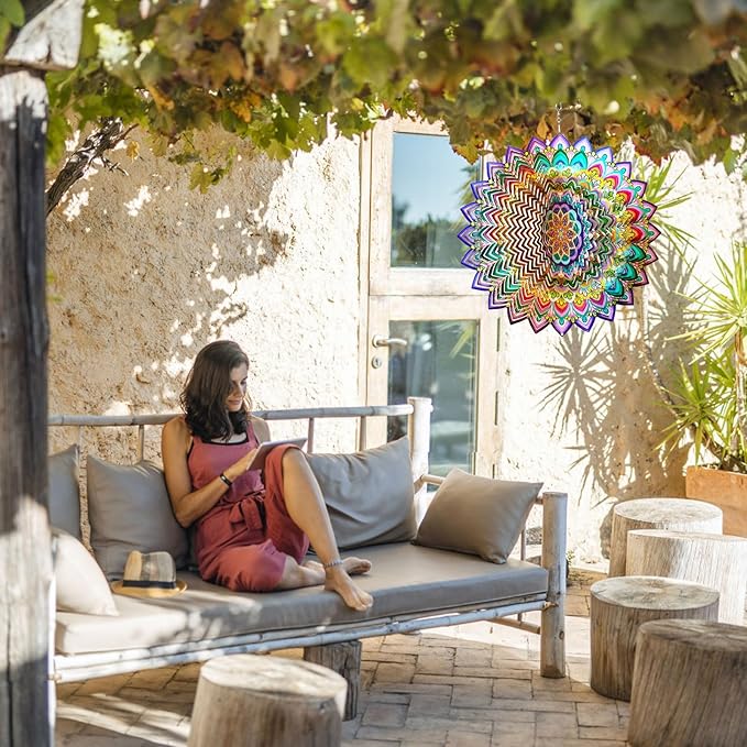 Aoedelyart Wind Spinners Outdoor Mandala Lucky Clover,Wind Spinner Lucky Gifts for Women/Mother/Father/Men,Stainless Steel Kinetic 3D Wind Spinner Outdoor&Indoor Decoration Yard Art Garden Decor