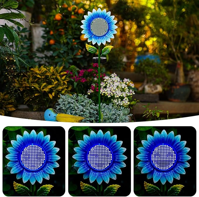 Solar Stake Lights - Blue Sunflower Decorative LED Pathway Lights, Waterproof Outdoor Solar Lights for Yard, Lawn, Patio, Walkway, Unique Birthday Gift, Housewarming Gift for Mom, Grandma, Women