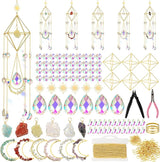 Knitgrip 6 Set 508 Pcs DIY Crystal Suncatcher Making Kits Craft with Rainbow Pendants Chains Gemstone Sun Catcher Hanging Colorful Crystal Prisms Windows Decor Wind Chimes with Chain Pendant Decor