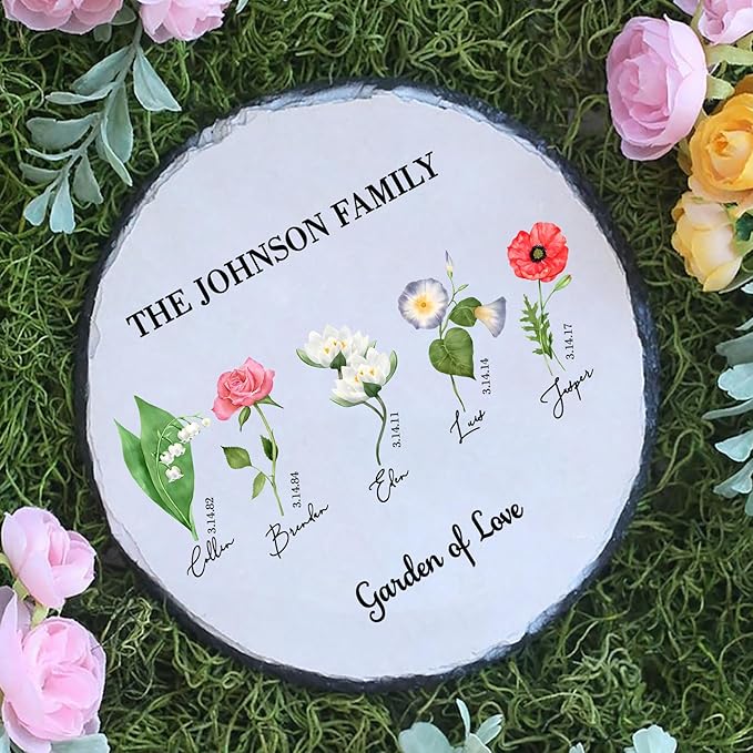 Nazenti Custom Birth Month Flower Personalized Large Heart Garden Stones, Birth Flower Garden Stone, Grandma Mom Gifts, Outdoor Decor, Garden Decor Sign, Gifts for Women Mother's Day Birthday