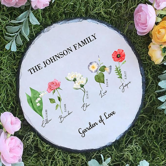 Nazenti Custom Birth Month Flower Personalized Large Heart Garden Stones, Birth Flower Garden Stone, Grandma Mom Gifts, Outdoor Decor, Garden Decor Sign, Gifts for Women Mother's Day Birthday