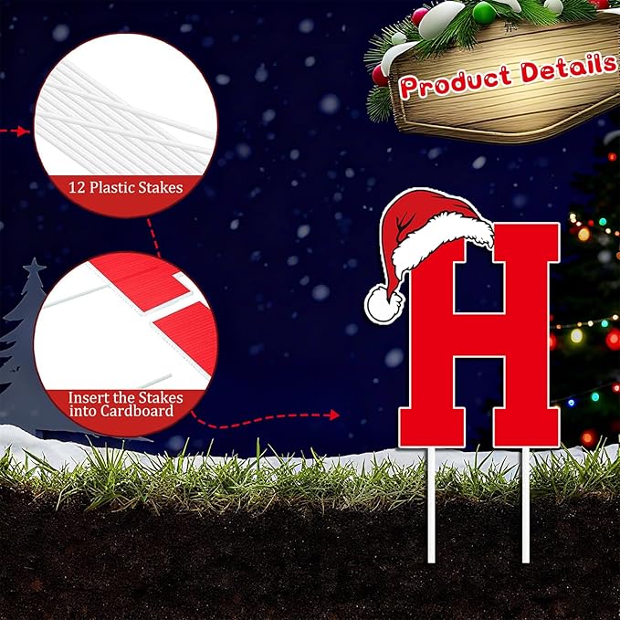 Christmas Yard Signs Decor 6 Pcs Christmas Holiday HOHOHO Garden Signs with Stakes Xmas Holiday Letter for Outdoor Garden Lawn Pathway Decorations